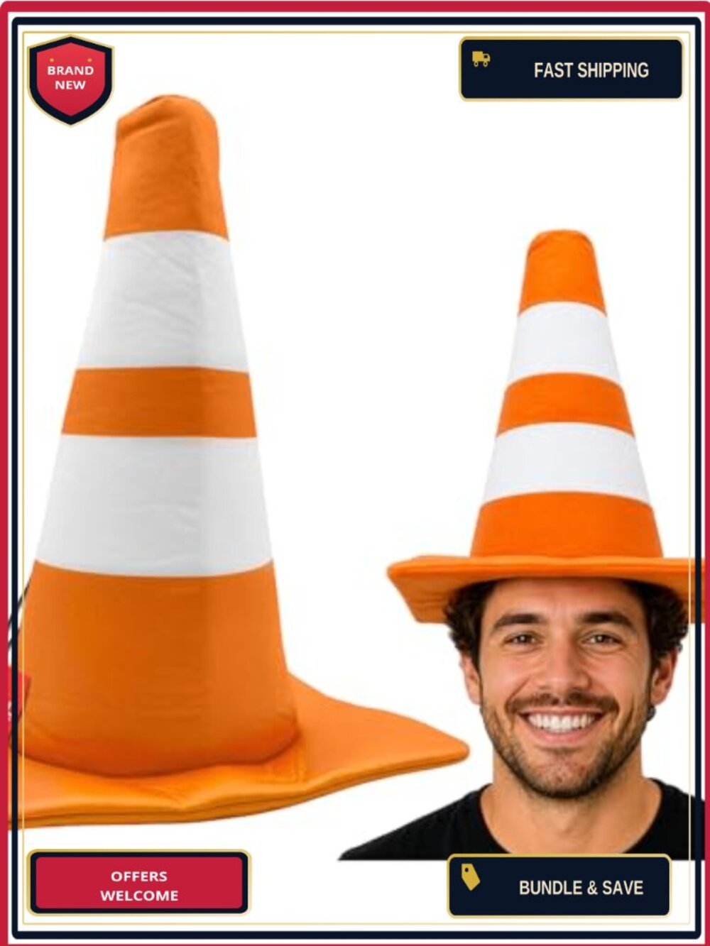 Traffic Cone Hat 15.5in Novelty Costume Hat One Size Fits Most Adults
